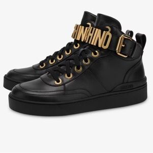 Moschino Lettering Logo Calfskin High cut Sneakers Size 44/10.5-11